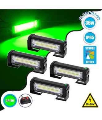 GloboStar® 85031 PRO Series ΣΕΤ 4 x Μπάρες Σήμανσης Οχήματος Πυροσβεστικής για Αυτοκίνητα & Φορτηγά 13 Προγραμμάτων Φωτισμού STROBE LED CREE CXB COB 36W DC 10-30V Αδιάβροχο IP65 Πράσινο